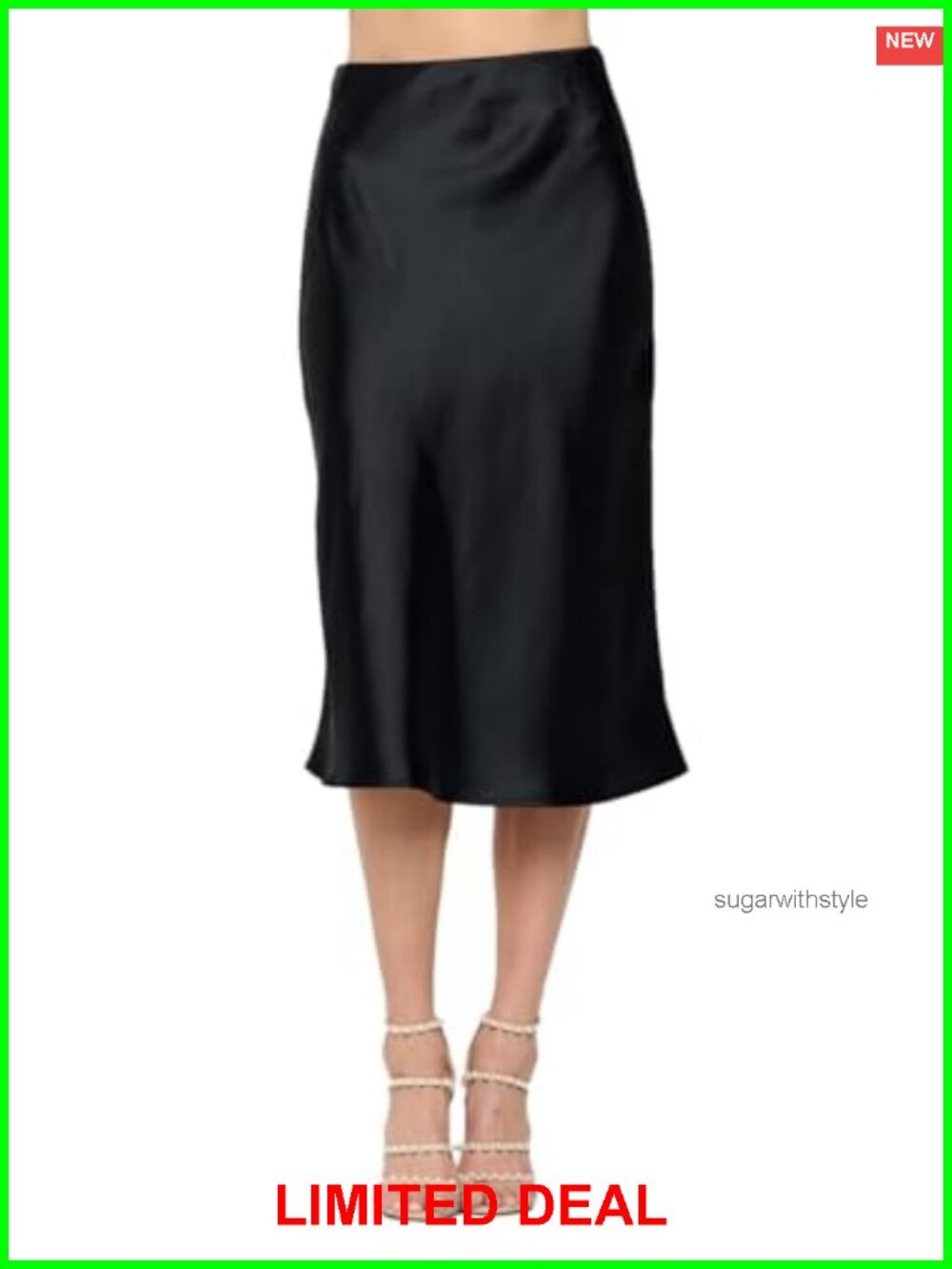 High Waist A-Line Satin Midi Skirt Elastic Waist Made in USA